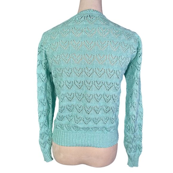 Vintage Cuddle Knit Aqua Lace Knit Sweater Pullover Grannycore - Picture 5 of 7